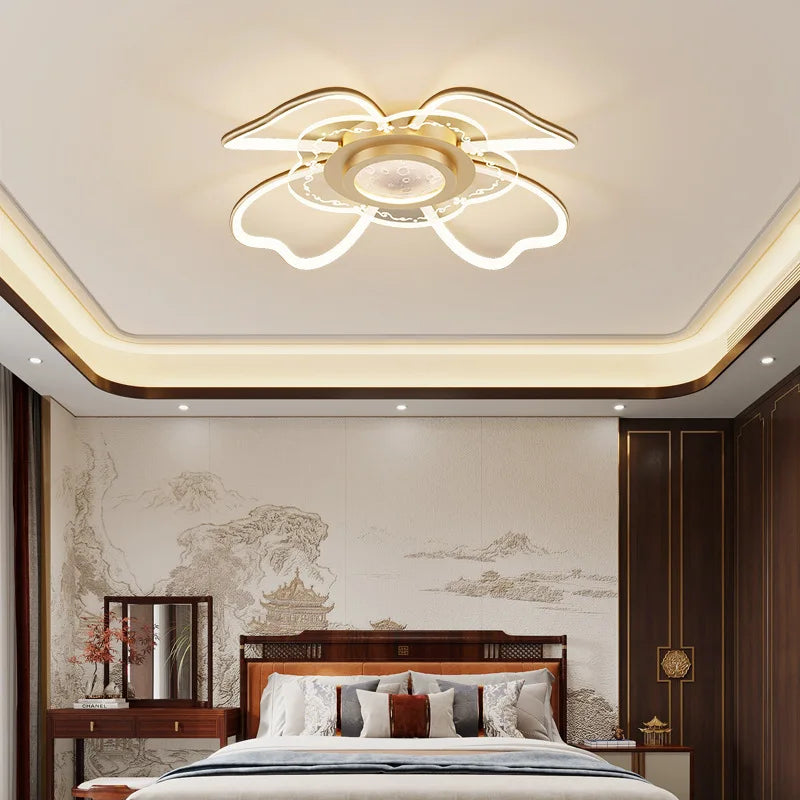 2023 Modern LED Chandelier Fixtures New Chinese Style Ceiling Fan Simple Rose Gold Living Room Chandelier - vue 5 sur 10