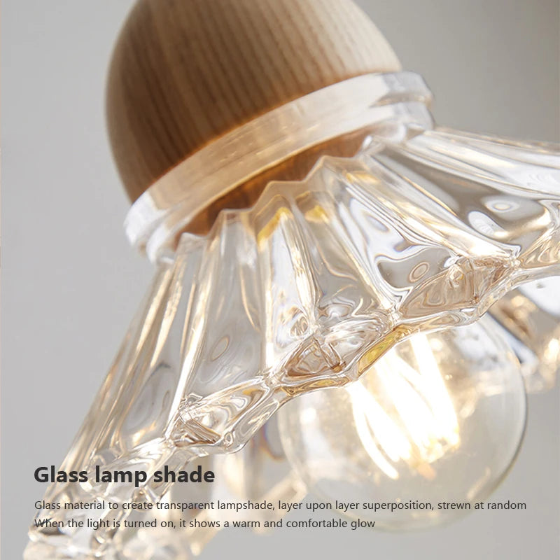 lustre nordique moderne en bois et verre led japonais - vue 4 sur 10