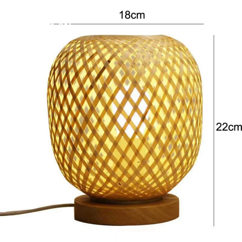 Bamboo Weaving Table Lamp with Handmade Natural Wooden Base, Retro Desk Lamp Reading Light Home Decor  Table Lamp - vue 3 sur 6