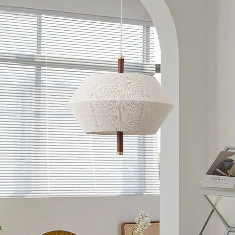 lustre rétro en tissu tissé en bois massif éclairage moderne intérieur - vue 4 sur 9