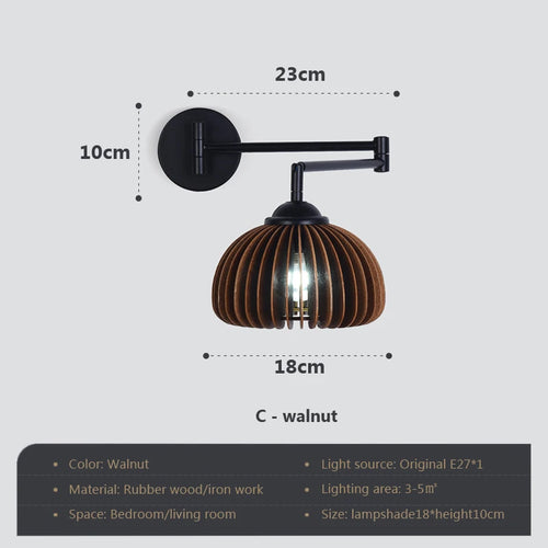 applique murale rotative en bois avec bras pivotant réglable - vue 15 sur 18