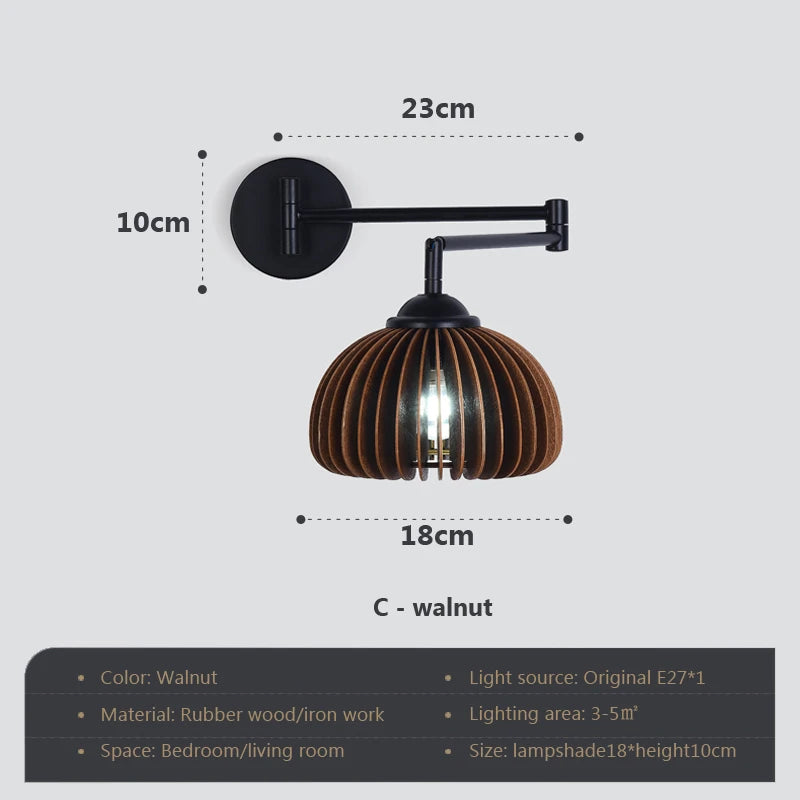 applique murale rotative en bois avec bras pivotant réglable - vue 15 sur 18
