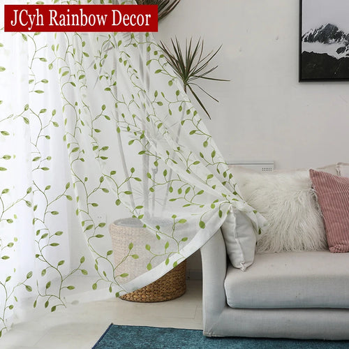 Voilage tulle brodé motif feuilles pour salon chambre - vue 5 sur 7