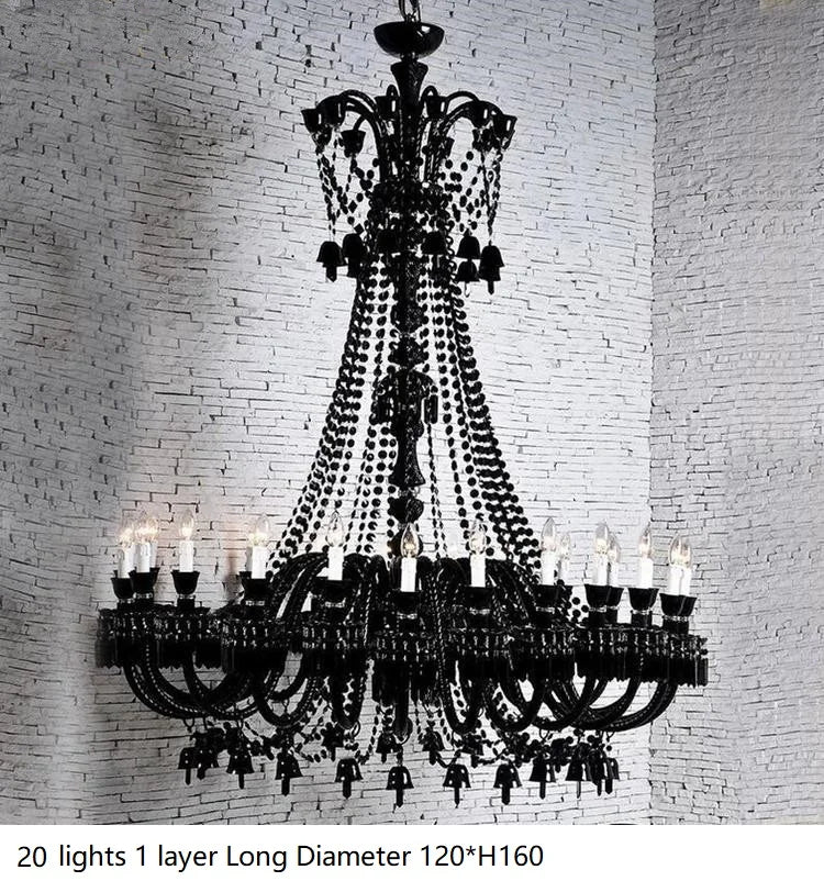 lustre en cristal noir européen avec lampe à bougie à led - vue 16 sur 16