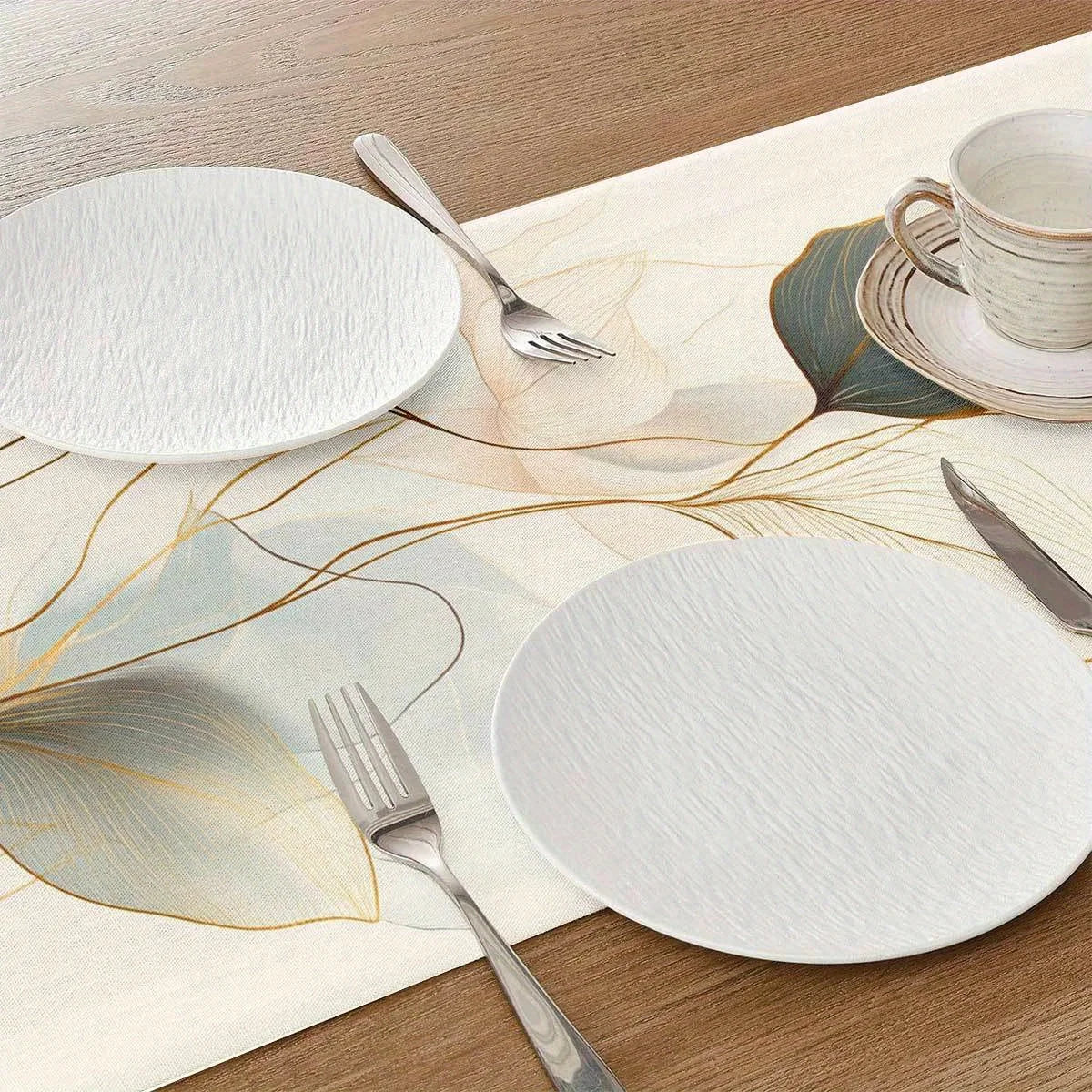 Chemin de table motifs feuilles abstraits style botanique - vue 3 sur 6