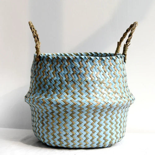 panier de rangement en osier pliable fait main patchwork seagrass - vue 6 sur 9