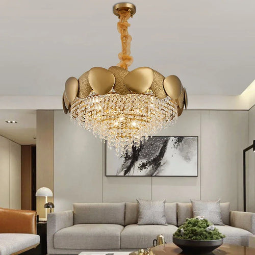 lustre moderne en cristal avec pampilles et led - vue 2 sur 16