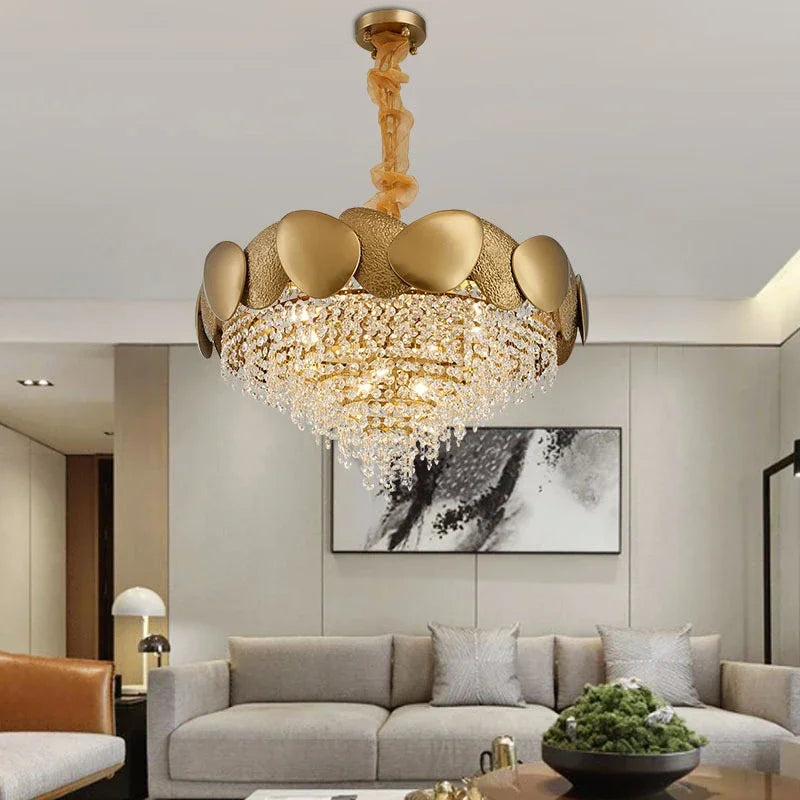 lustre moderne en cristal avec pampilles et led - vue 1 sur 16
