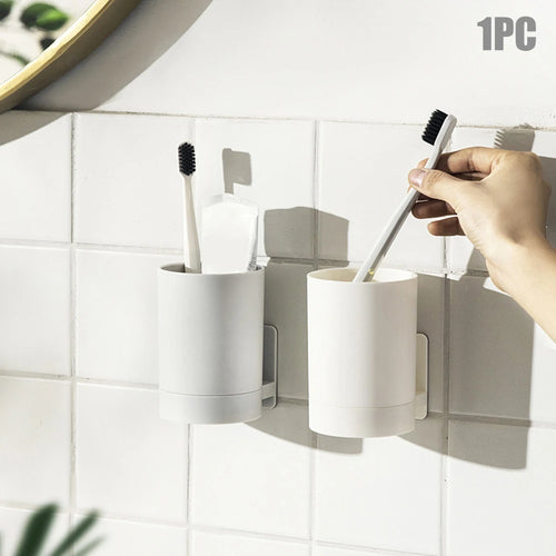 porte-brosse à dents mural sans perçage pour salle de bain rangement pratique - vue 2 sur 8