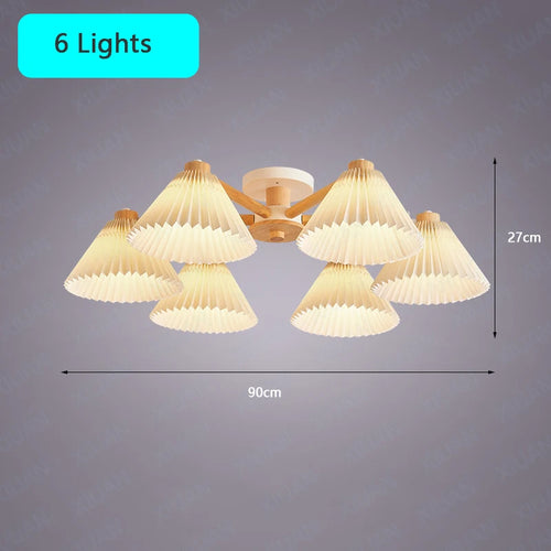 lustre moderne nordique en bois parapluie plissé pour maison - vue 9 sur 10