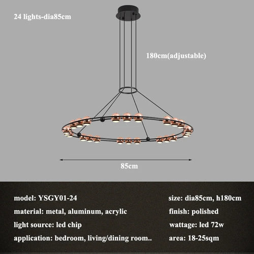 lustre LED circulaire moderne design nordique pour intérieur élégant - vue 13 sur 15