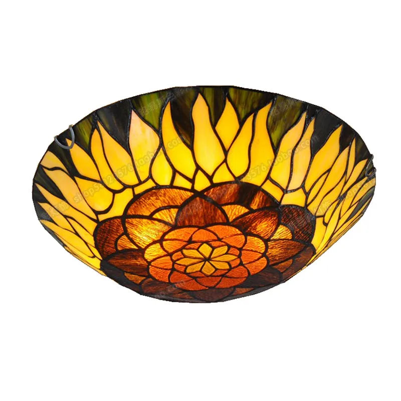 16-Inch Continental Sunflower Ceiling Tiffanylamps Bedroom Children's Den Bar Glass Art Lighting Personality Stairs - vue 6 sur 8