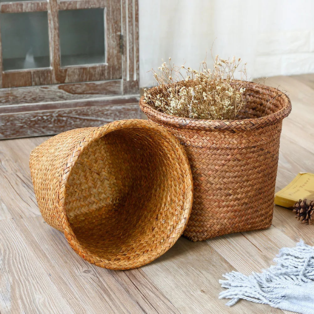 panier poubelle en osier pour rangement et déchets - vue 4 sur 7