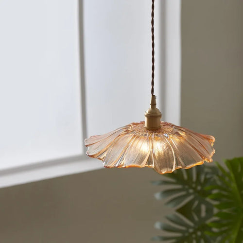 suspension rétro en laiton verre forme fleur décoration maison - vue 5 sur 11