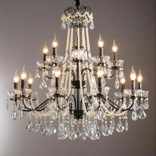 lustre moderne en cristal avec perles et éclairage led - vue 3 sur 10