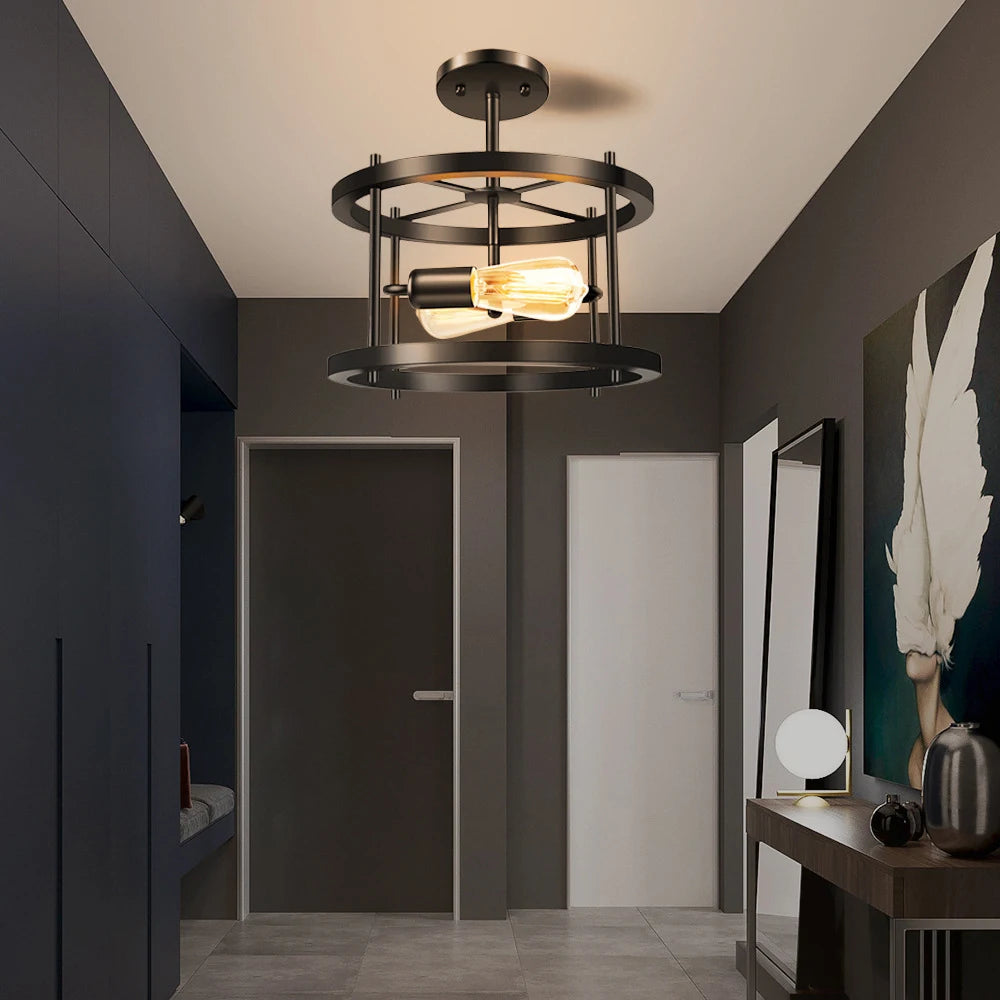plafonnier industriel rétro à deux lampes pour intérieur - vue 3 sur 11