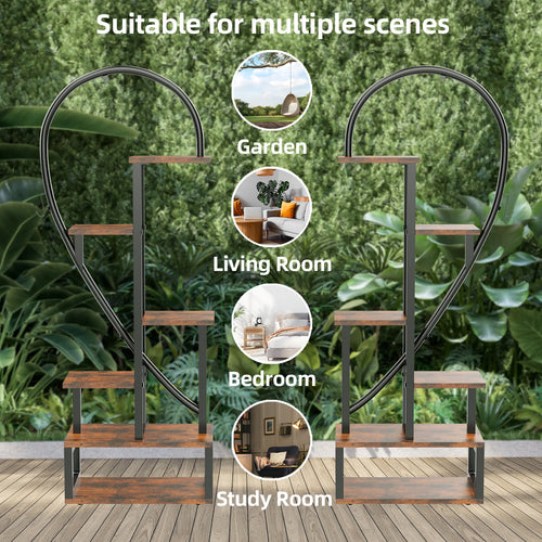 étagère en bois et métal pour plantes et fleurs en forme de cœur - vue 5 sur 7