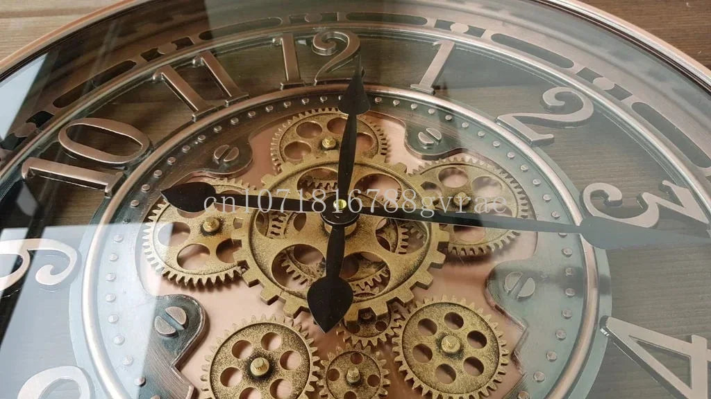 horloge murale industrielle en métal avec engrenages mobiles décorative - vue 6 sur 14