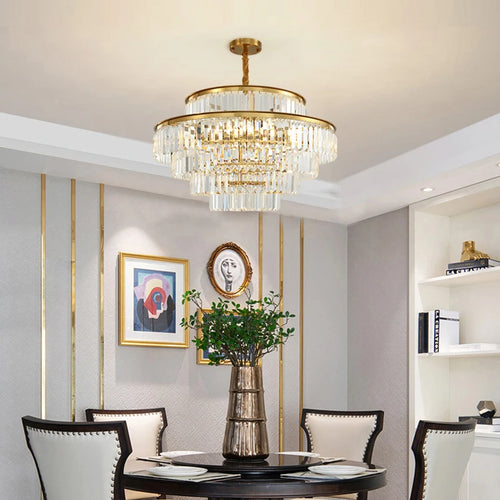 lustre moderne en cristal doré pour éclairage décoratif intérieur - vue 3 sur 10