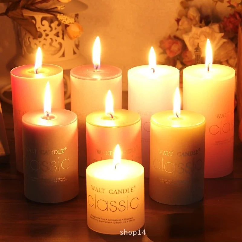 bougies piliers parfumées décoratives sans fumée en plusieurs tailles et couleurs - vue 3 sur 29
