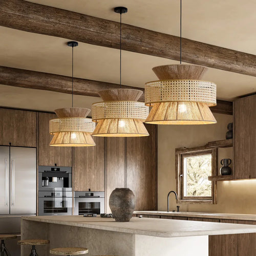 Suspension Sabi Wabi style chinois en rotin cannage - vue 4 sur 24