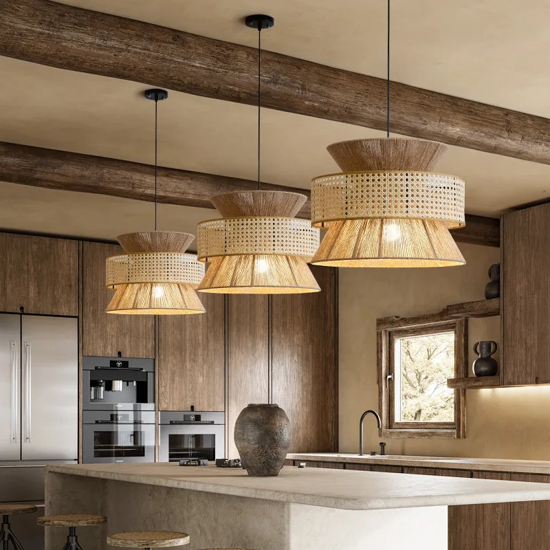 Suspension Sabi Wabi style chinois en rotin cannage - vue 4 sur 24