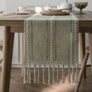 Chemin de table bohème coton lin pompons tissés