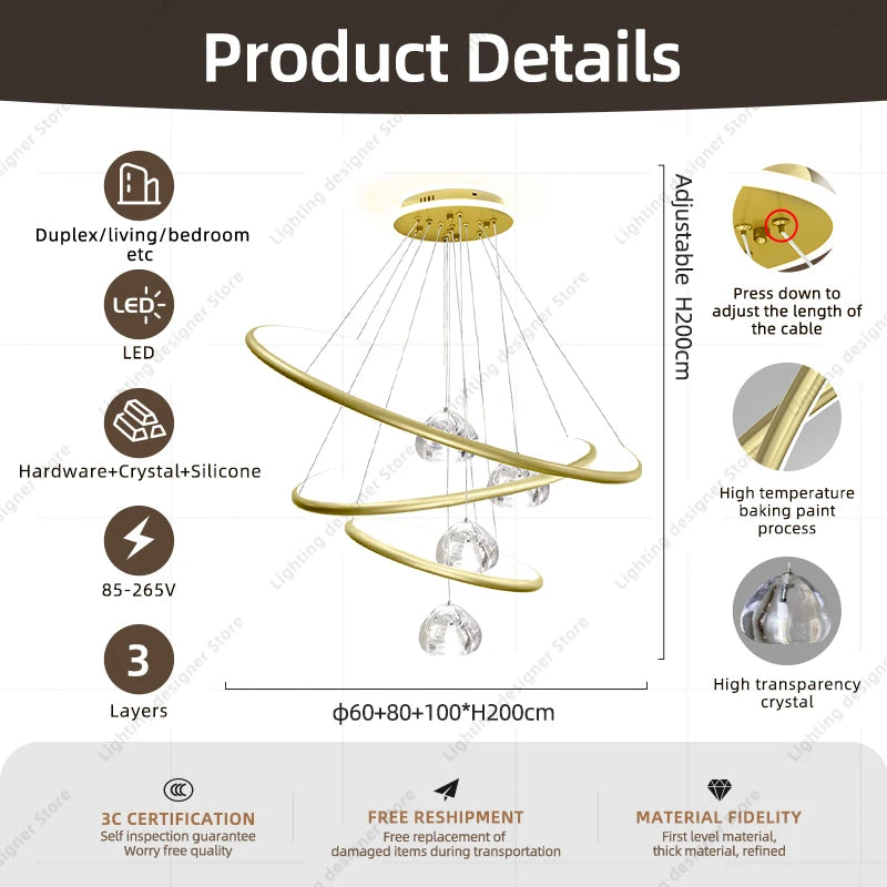 lustre moderne en cristal avec éclairage à led - vue 6 sur 15