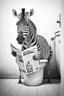 décoration murale humoristique animaux sur toilettes en toile