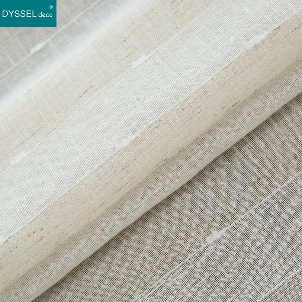 Rideau rayé style lin translucide pour salon chambre - vue 6 sur 7
