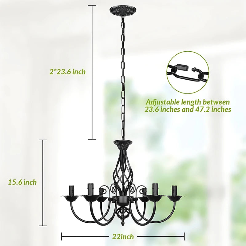 6-Light Farmhouse Candle Chandelier for Living Room, Rustic Industrial Pendant Ceiling Light fixture, Vintage Hanging Lamp for B - vue 5 sur 7
