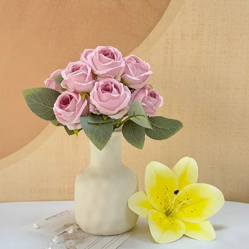 bouquet de 10 roses artificielles en soie décoratives pour événements - vue 3 sur 14
