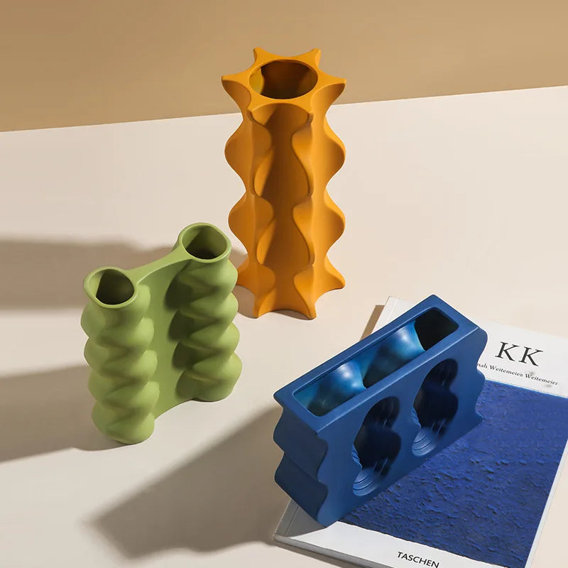 vase en céramique géométrique nordique pour fleurs séchées décoration maison - vue 3 sur 11