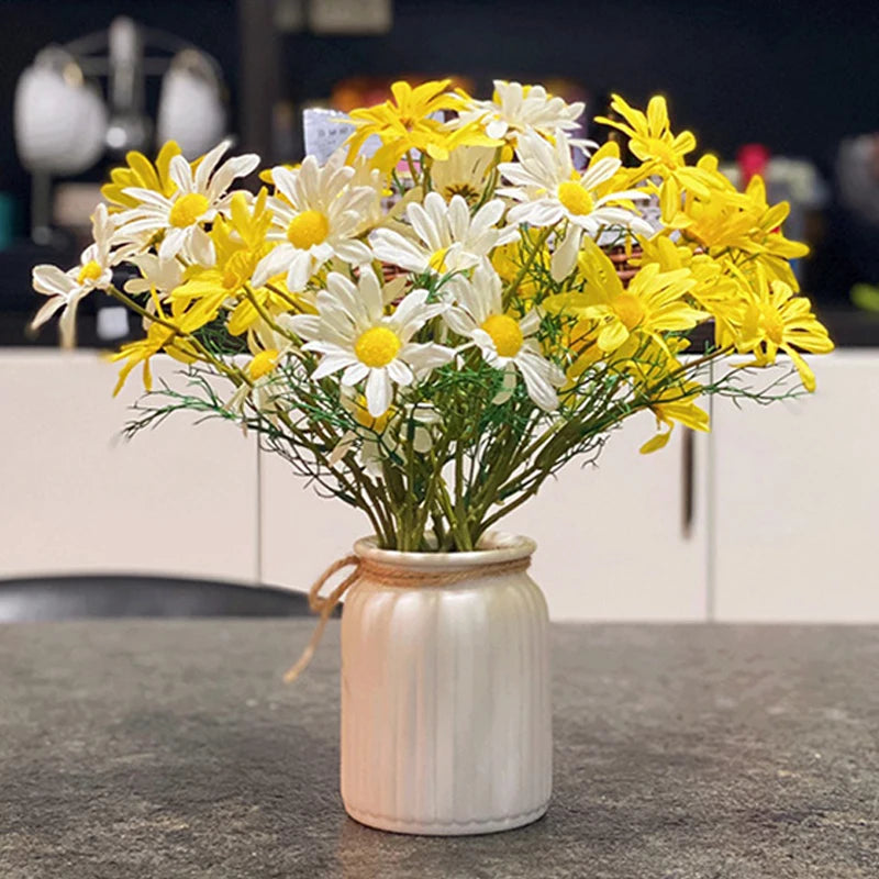 5 têtes de marguerites blanches fleurs artificielles pour décorations festives - vue 3 sur 11