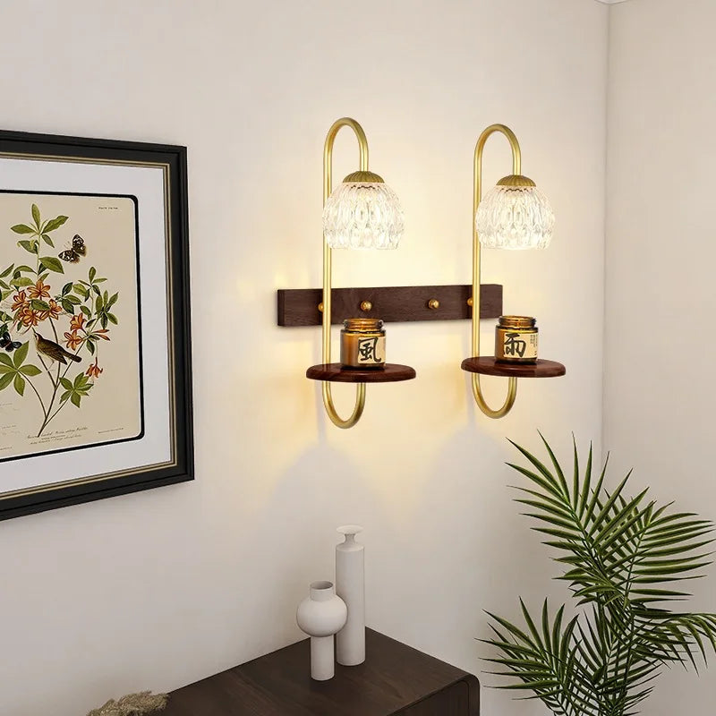 appliques murales led modernes avec étagère en verre transparent - vue 2 sur 10