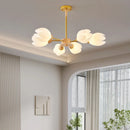 lustre nordique en bois avec lumière en forme de fleur