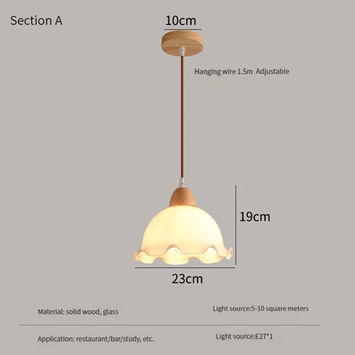 lustre nordique led suspendu moderne en bois et verre - vue 9 sur 13
