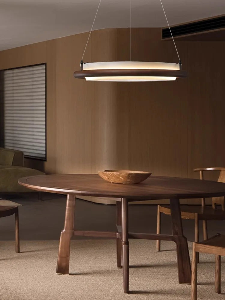 lustre led en bois noir décoration moderne lampes suspendues - vue 4 sur 12