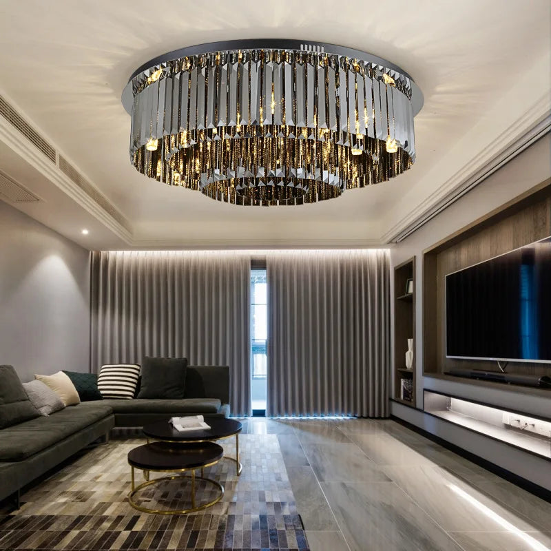 plafonnier led de luxe en cristal rond moderne - vue 5 sur 9