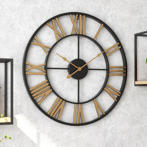 horloge murale décorative 3d moderne style rétro romain silencieuse en métal - vue 4 sur 9