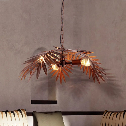lustre boho en feuilles de cocotier pour décoration créative intérieure - vue 4 sur 11
