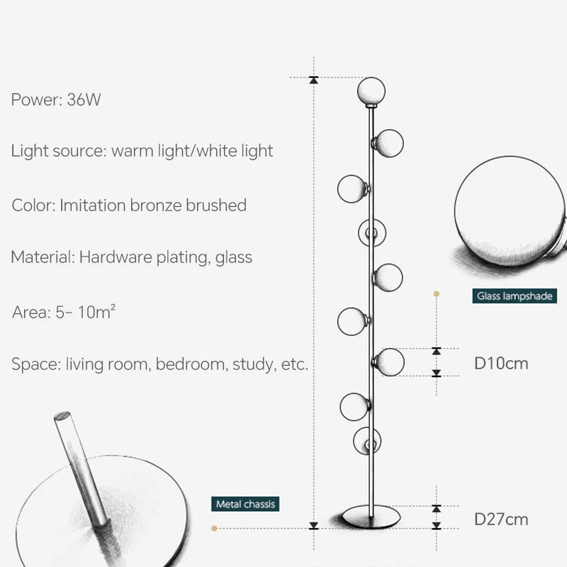 lampadaire boule en verre nordique pour décoration intérieure - vue 6 sur 7