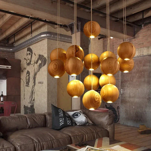 suspension lumineuse led moderne en bois gzmj avec plusieurs têtes - vue 10 sur 11