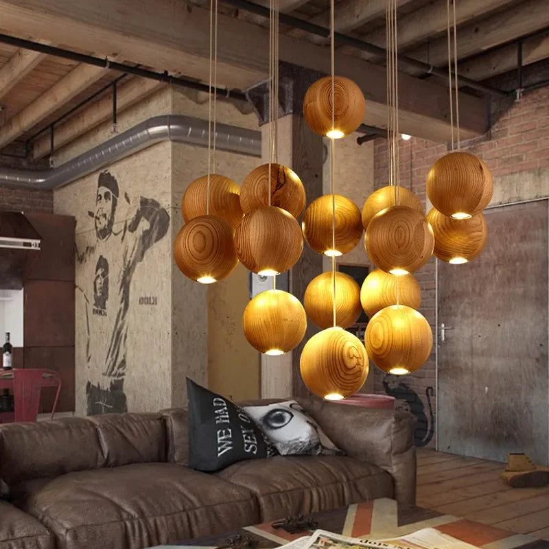 suspension lumineuse led moderne en bois gzmj avec plusieurs têtes - vue 10 sur 11