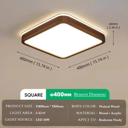 Walnut Wood Ceiling light, Wabi-sabi Simple Modern Vintage style, Bedroom lighting for Bathroom, Bedroom, dining room, Study - vue 14 sur 16