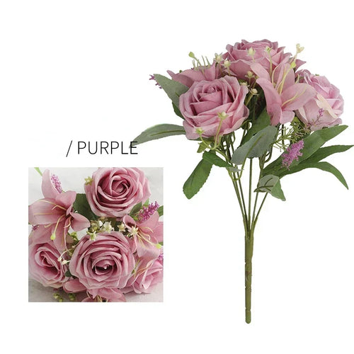 décoration mariage bouquet lys et roses artificiels parfumé fleurs de jardin - vue 11 sur 11