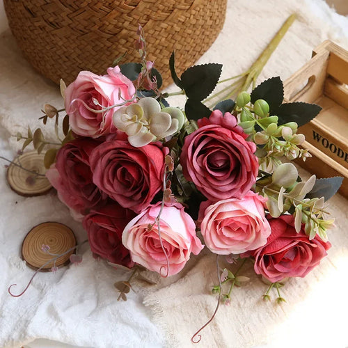 bouquet de roses artificielles en soie pour décoration intérieure - vue 14 sur 13