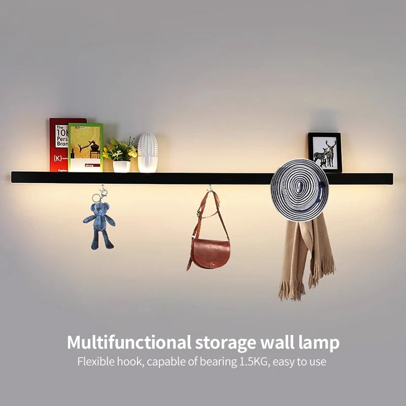 Applique salon canapé fond simple longue bande étagère lampe avec interrupteur protection des yeux chambre chevet éclairage mural - vue 3 sur 16