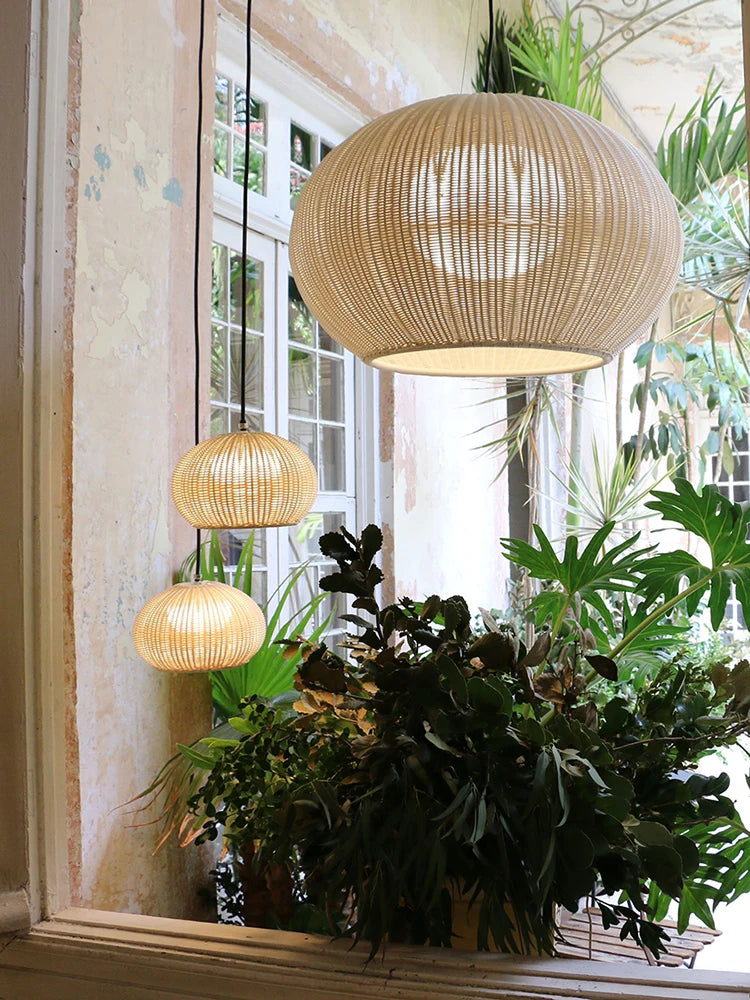 plafonnier wabi sabi en rotin pour décoration moderne et élégante - vue 3 sur 12