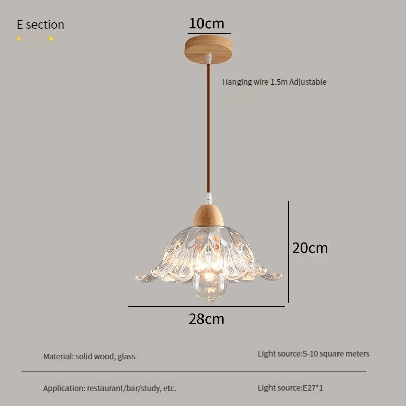 lustre nordique led suspendu moderne en bois et verre - vue 11 sur 13